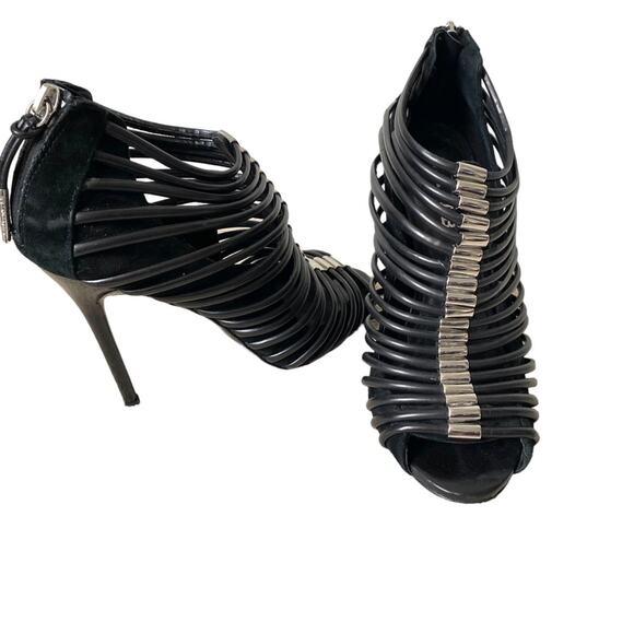 LAMB L.A.M.B. Walcot Black Leather Bootie Sandal Heels size 8 - Picture 3 of 12